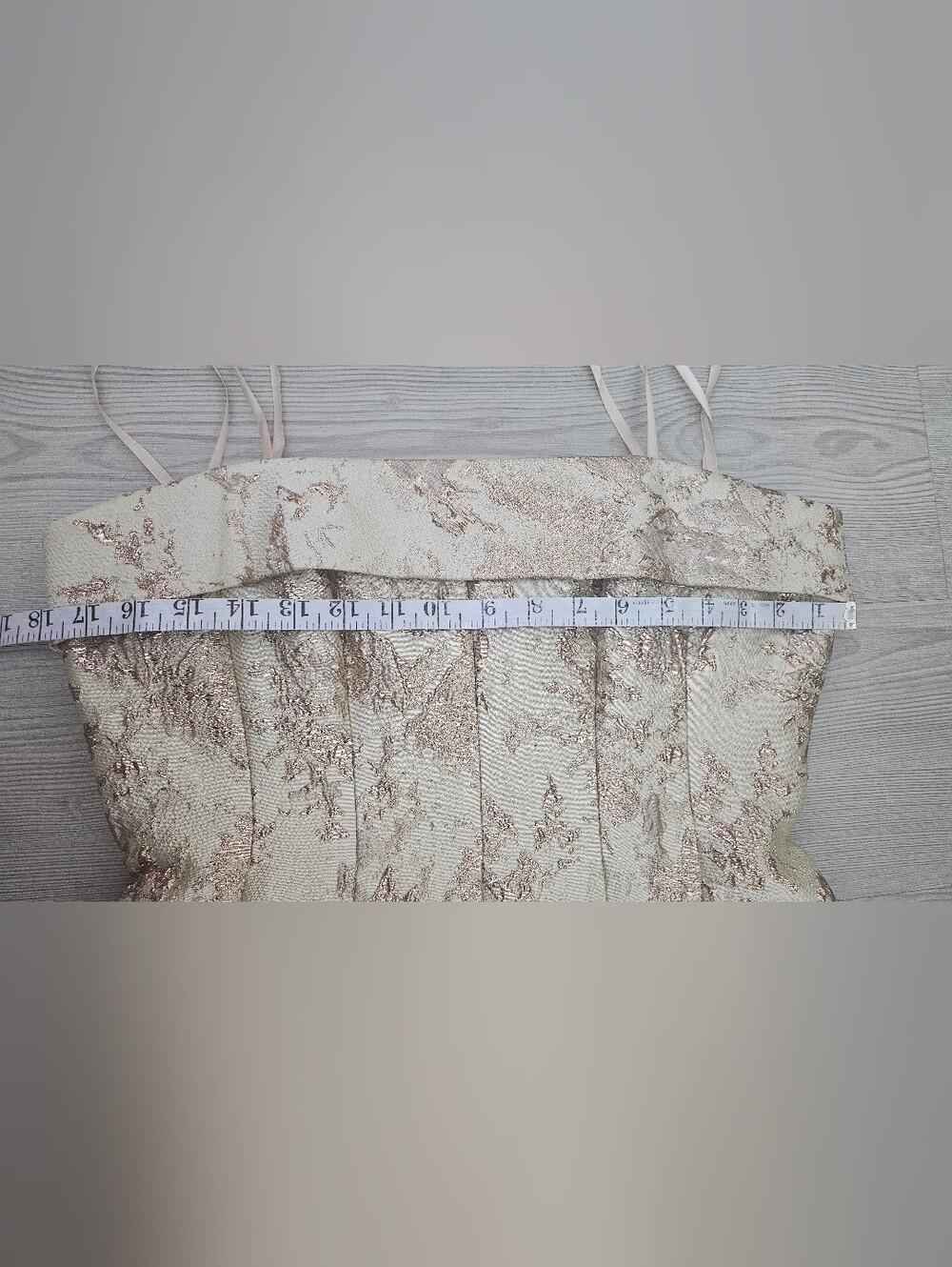 Xscape Strapless Gold and Cream Brocade Gown - Picture 7 of 12